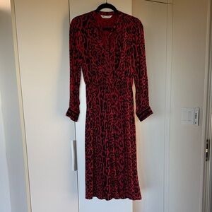 Zara Red and Black Leopard Print Long Sleeve Dress